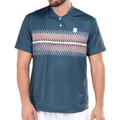 K-Swiss K Swiss Orion Blue & Polaris Short Sleeve Henley -Tennis Promotion Store KMT32 T52435